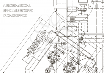 Mechanical engineering drawing. Machine-building industry. Instrument-making drawings. Computer aided design systems. Technical illustrations, backgrounds. Blueprint, diagram