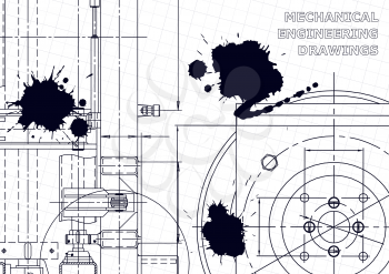 Mechanical instrument making. Technical abstract background. Black Ink. Blots
