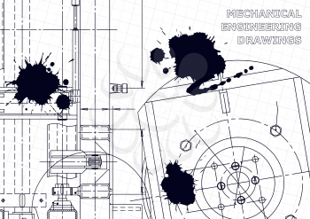 Mechanical instrument making. Technical abstract backgrounds. Black Ink. Blots. Blueprint