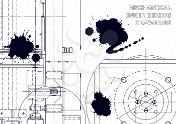 Mechanical instrument making. Technical abstract backgrounds. Black Ink. Blots. Blueprint, cover, banner