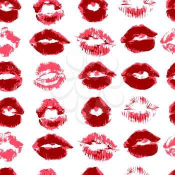 Seamless pattern. Hand drawing. Acrylic paints, brush. Background for your creativity. Red Lips, kiss, lipstick