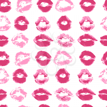 Seamless pattern. Hand drawing. Acrylic paints, brushes. Background for your creativity. Lips, kiss, lipstick. Pink