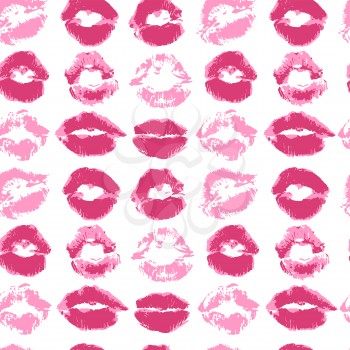 Seamless pattern. Hand drawing. Acrylic paints, brushes. Background for your creativity. Lips, kiss, Pink lipstick