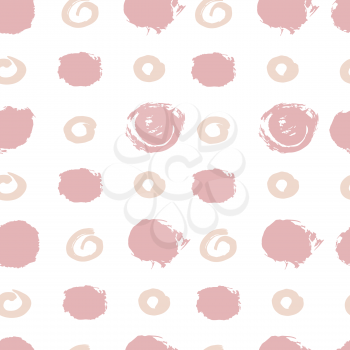 Seamless pattern. Hand drawing. Acrylic paints, brushes. Background for your creativity. Modern background. Circles, spots, points. Pastel shades. Pink