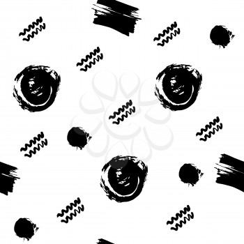 Seamless pattern. Hand drawing. Acrylic paints, brushes. Background for your creativity. Modern background. Memphis style. Black