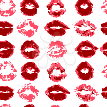 Seamless pattern. Hand drawing. Acrylic paints, brushes. Background for your creativity. Red Lips, kiss, lipstick
