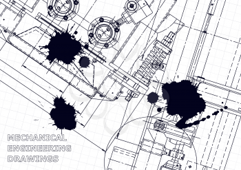 Sketch. Vector engineering illustration. Black Ink. Blots. Instrument-making drawings