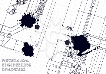 Sketch. Vector engineering illustration. Cover. Instrument-making. Black Ink. Blots