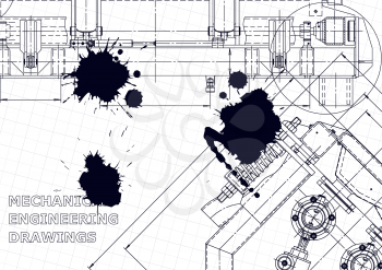 Technical abstract backgrounds. Vector engineering drawings. Black Ink. Blots. Mechanical instrument making