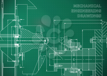 Technical illustration. Mechanical engineering. Backgrounds of engineering subjects. Technical design. Instrument making. Cover. Light green background. Points