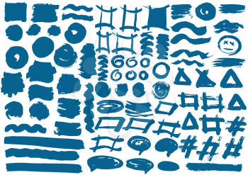 Vector design elements. Blue stripes, grunge. Handmade. Original textures, hand drawing. Brushes, frames for text Waves sea