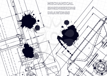 Vector engineering drawings. Mechanical instrument making. Technical abstract backgrounds. Black Ink. Blots