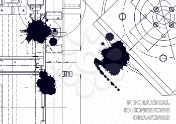 Vector engineering illustration. Instrument-making drawings. Black Ink. Blots