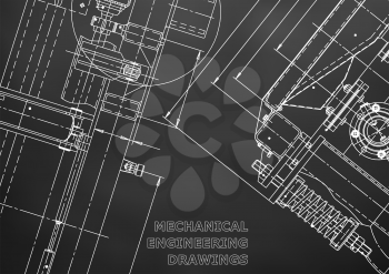 Vector illustration. Computer aided design system. Instrument-making. Black background
