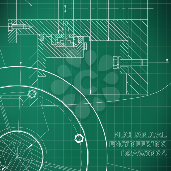 Backgrounds of engineering subjects. Technical illustration. Mechanical engineering. Technical design. Light green background. Grid