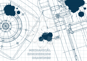 Blueprint, Sketch. Vector engineering illustration. Cover, flyer, banner background Instrument-making Blue Ink Blots