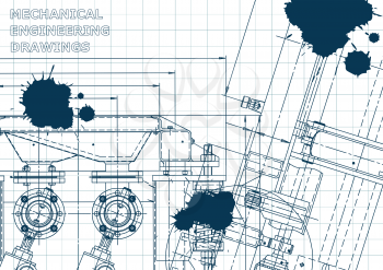 Blueprint. Vector illustration. Computer aided design system. Blue Ink Blots