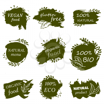 Doodle logos. I love organic. Vector illustration for menu of restaurants, packaging, advertising. Set of logos