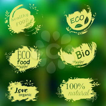 Doodle logos. I love organic. Vector illustration for menu of restaurants, packaging, advertising. Set of logos, icons