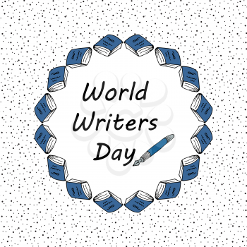 Festive pattern. World Writer Day. Postcard, banner, flyer. Greeting card. Doodle drawing. Hand drawing. Books