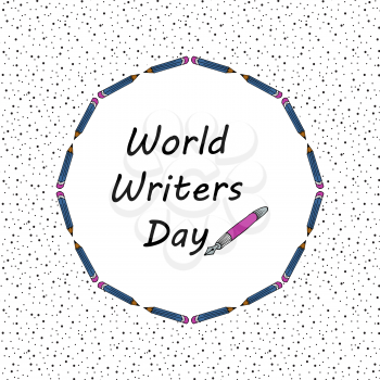 Festive pattern. World Writer Day. Postcard, banner, flyer. Greeting card. Doodle drawing. Hand drawing. Pencils