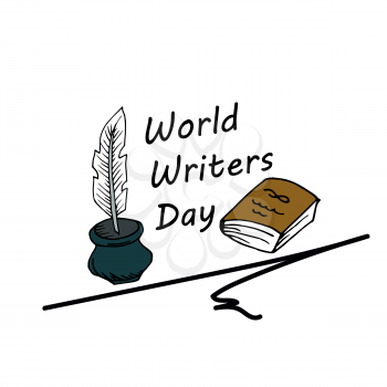 Festive pattern. World Writer Day. Postcard, banner, flyer. Greeting card. Doodle. Hand draw