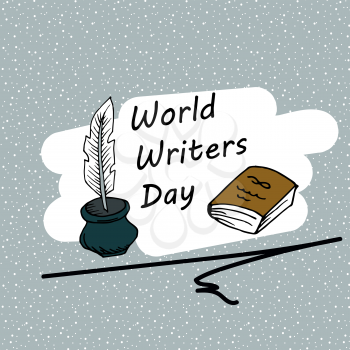 Festive pattern. World Writer Day. Postcard, banner, flyer. Greeting card. Doodle. Hand drawing
