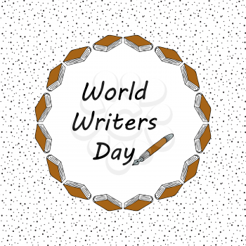 Festive pattern. World Writer Day. Postcard, banner, flyer. Greeting card. Doodle. Hand drawing. Books