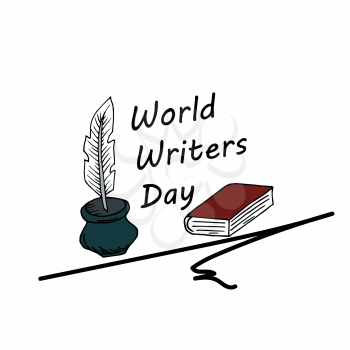 Festive pattern. World Writer Day. Postcard, banner. Greeting card. Doodle. Hand draw