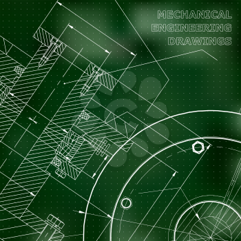 Green background. Points. Technical illustration. Mechanical engineering. Technical design. Instrument making. Cover, banner