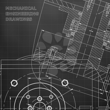 Mechanics. Technical design. Engineering. Corporate Identity. Black background. Grid
