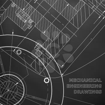Backgrounds of engineering subjects. Technical illustration. Mechanical. Black background