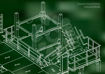 Building. Metal constructions. Volumetric constructions. Green background