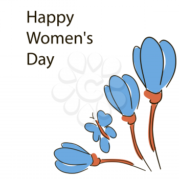 Happy Women's Day. Doodle flowers and butterflies. March 8. Very beautiful greeting card