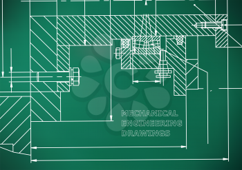 Mechanical engineering. Technical illustration. Backgrounds of engineering subjects. Technical design. Light green background