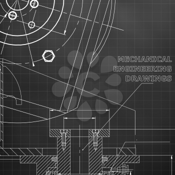 Mechanics. Technical design. Black background. Grid