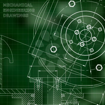 Mechanics. Technical design. Engineering. Green background. Grid