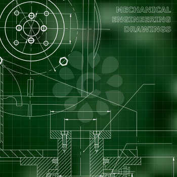 Mechanics. Technical design. Engineering style. Mechanical. Green background. Grid