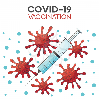 Covid-19 Coronavirus vaccine vials medicine bottles syringe vector drawing. Fight against coronavirus. Vaccination, immunization