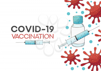 2019-ncov Covid-19 Coronavirus vaccine vials medicine bottles syringe vector drawing. Fight against coronavirus