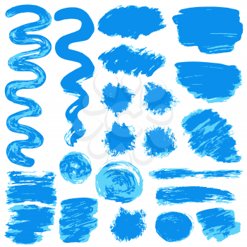 Collection of blue paint, ink, brush strokes, brushes, lines, grungy. Waves, circles Dirty elements of decoration boxes frames
