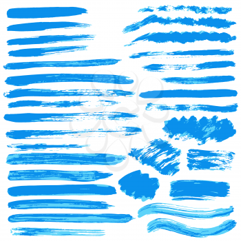 Collection of blue paint, ink, brush strokes, brushes, lines, grungy Waves circles Freehand drawing