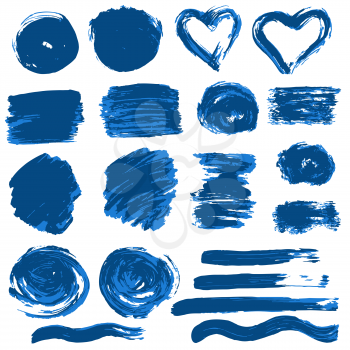 Collection of blue paint, ink, brush strokes, brushes, lines, grungy. Waves Dirty elements of decoration