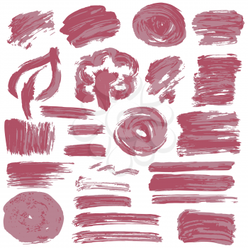 Collection of pink paint, ink, brush strokes, brushes, lines, grungy. Waves, circles. Dirty elements of decoration boxes frames Vector