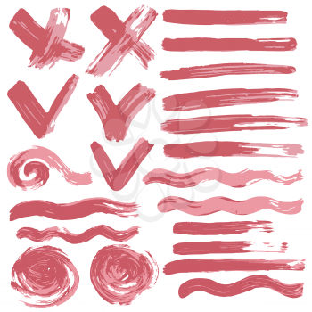 Collection of pink paint, ink, brush strokes, brushes, lines, grungy. Waves, circles Messy decoration elements boxes frames