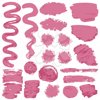 Collection of pink paint, ink, brush strokes, brushes, lines, grungy. Waves, circles, Messy decoration elements, boxes, frames Vector illustration Isolated over white background Freehand