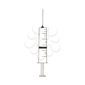 Contour medical icons. Vector illustration in hand draw style. The image is isolated on a white background. Medical instrument. Syringe, injection