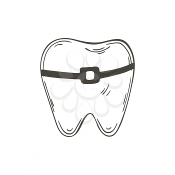 Contour Medical icon. Vector illustration in hand draw style. Image isolated on white background. Medical instrument. Sore tooth. Braces