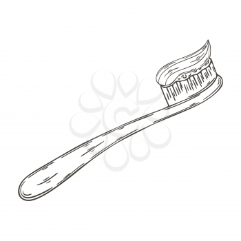 Contour Medical icon. Vector illustration in hand draw style. Image isolated on white background. Medical instrument. Toothbrush with paste