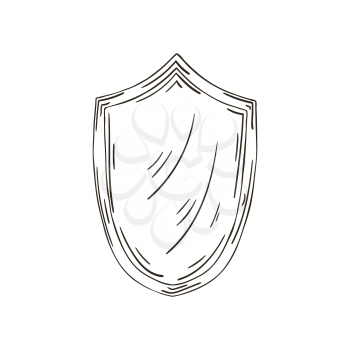 Contour Vector icon in hand draw style. Image isolated on white background. Protection. Shield